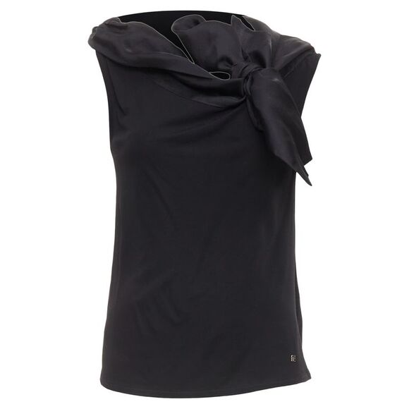 CAROLINA HERRERA black viscose silk bow asymmetric vest top S